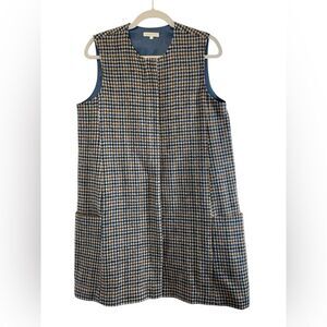 ANN MASHBURN Wool Stylish Zip Up Houndstooth Plaid Sleeveless Cardigan size L